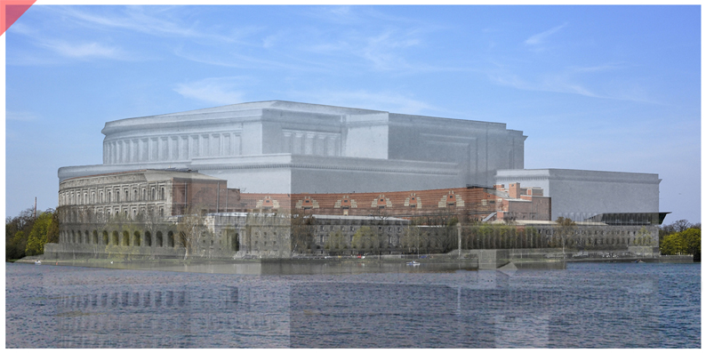 Kongresshalle-Kongressbau-Nürnberg-Reichsparteitage-Dach-Überblenden-Rundung-transparent-innen-Drohne-Luftbild-Party-Rally-Grounds-new-Congress-hall-roof-66-columns-drone-flight-inner-court-Now-Then-panoramic-view