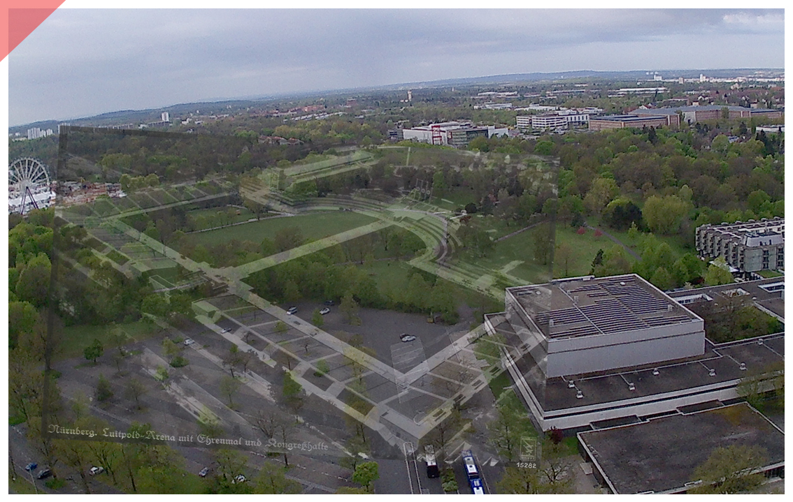Nuremberg Party Rally Grounds Aerial photo Then and Now Hall of honour grandstand